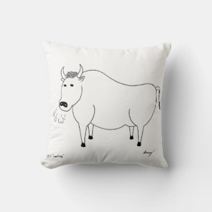 Bull Folk Art Pillow Kussen