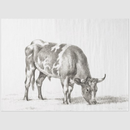 Bull Grazing Ephemera Decoupage Boerderij Koe Tissuepapier (Voorkant)