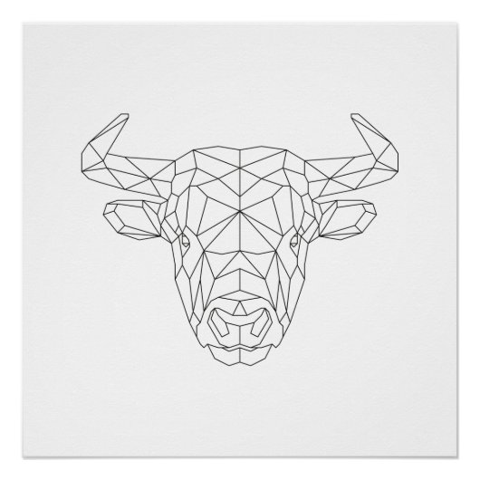 Bull Head Geometric Black & White Modern Art Print Poster (Voorkant)