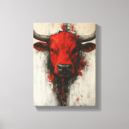 Bull Head Schilderen in gedurfde Abstracte stijl Canvas Afdruk