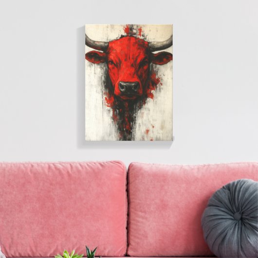 Bull Head Schilderen in gedurfde Abstracte stijl Canvas Afdruk (Insitu (Woonkamer))