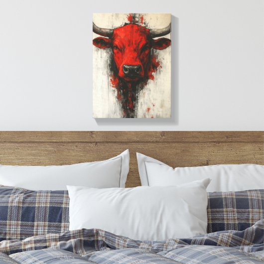 Bull Head Schilderen in gedurfde Abstracte stijl Canvas Afdruk (Insitu (Slaapkamer))