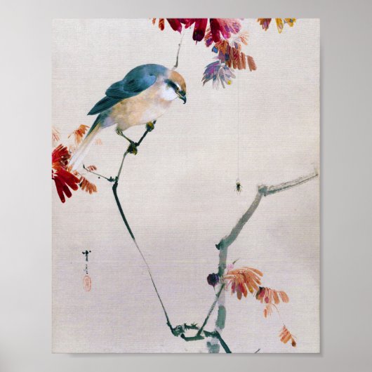 Bull-head Shrike and Spider, Watanabe Seitei Poster (Voorkant)