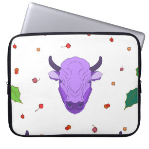 Bull, heilig, mistletoe en bessen. Het symbool van Laptop Sleeve