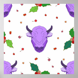 Bull, heilig, mistletoe en bessen. Het symbool van Poster