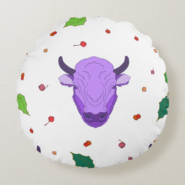 Bull, heilig, mistletoe en bessen. Het symbool van Rond Kussen (Voorkant)