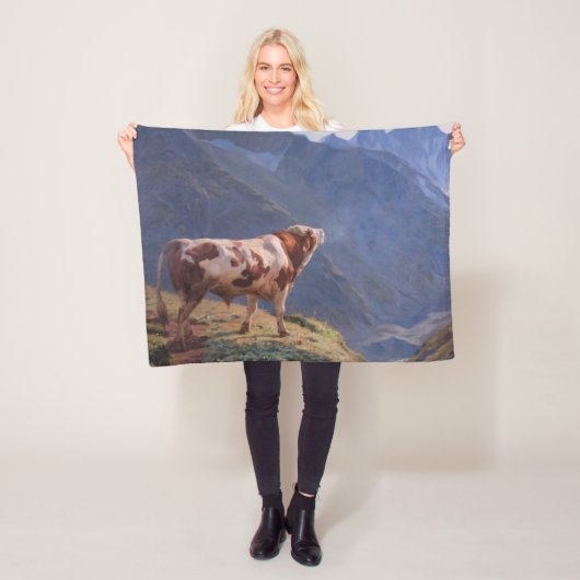 Bull in de Alpen (door Eugène Burnand) Fleece Deken (In situ)