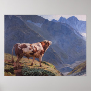 Bull in de Alpen (door Eugène Burnand) Poster