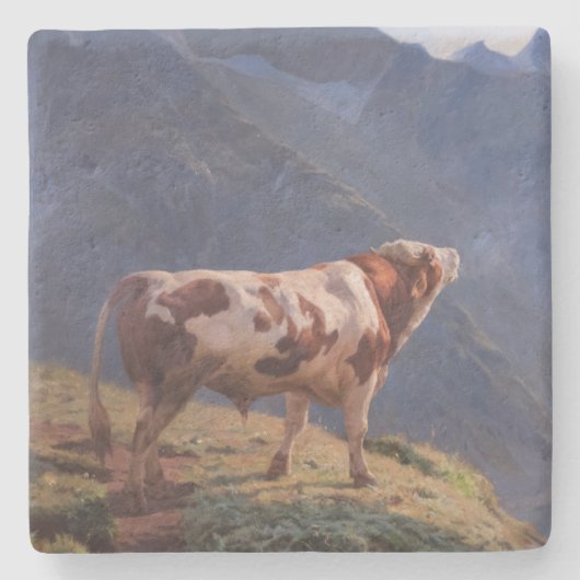 Bull in de Alpen (door Eugène Burnand) Stenen Onderzetter (Voorkant)