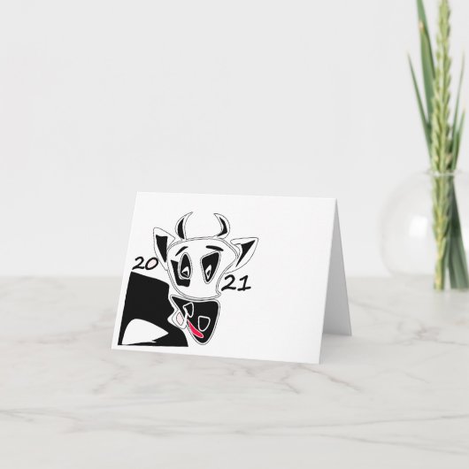 Bull, jaar van de stier, 2021, grappige stier notitiekaartje (Voorkant)