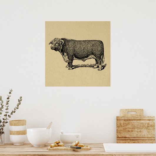  Bull Land & Boerderij Geëmigende Kunst Poster (Keuken)