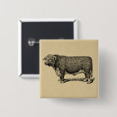  Bull Land & Boerderij Geëmigende Kunst Vierkante Button 5,1 Cm (Voorkant /achterkant)
