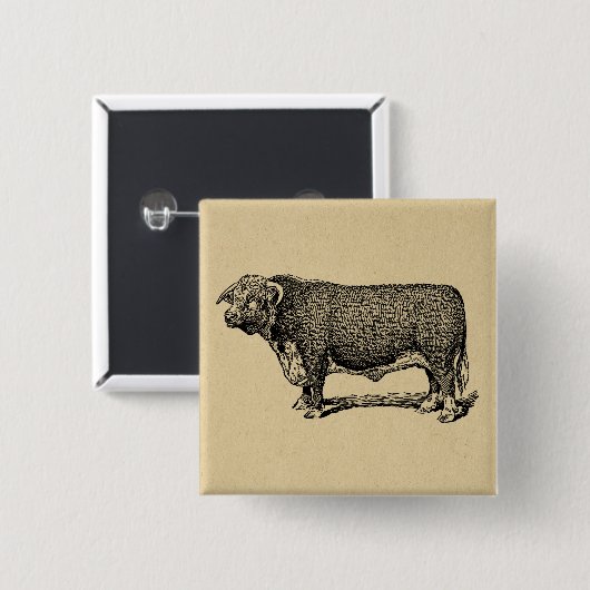  Bull Land & Boerderij Geëmigende Kunst Vierkante Button 5,1 Cm (Voorkant /achterkant)
