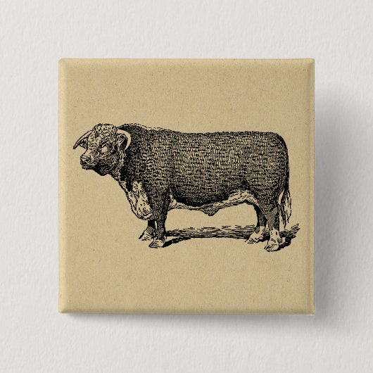  Bull Land & Boerderij Geëmigende Kunst Vierkante Button 5,1 Cm (Voorkant)