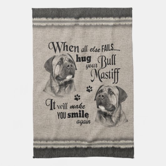 Bull Mastiff art wanneer alles mislukt, quote Theedoek (Verticaal)