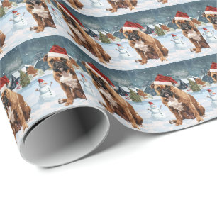 Bull Mastiff Dog Winter Wonderland Kerstvreugde Cadeaupapier