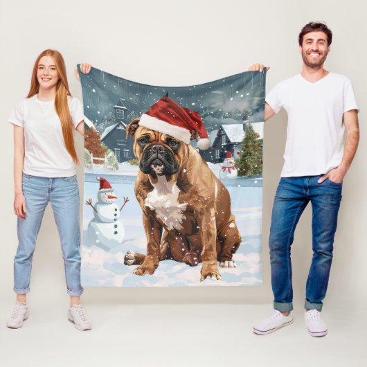 Bull Mastiff Dog Winter Wonderland Kerstvreugde Fleece Deken (In situ)