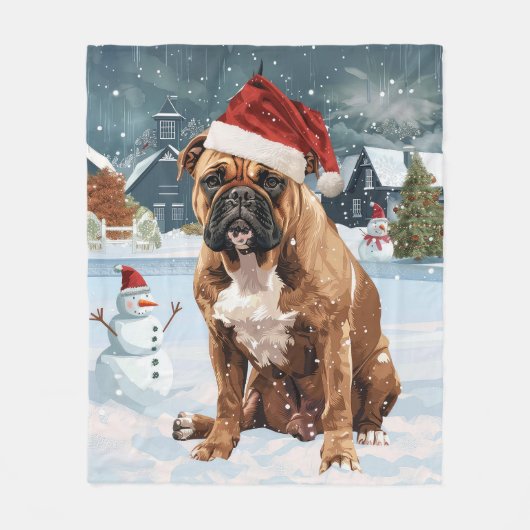 Bull Mastiff Dog Winter Wonderland Kerstvreugde Fleece Deken (Voorkant)