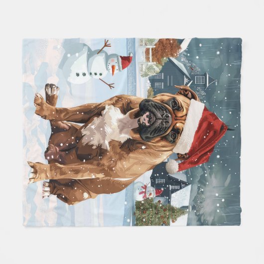 Bull Mastiff Dog Winter Wonderland Kerstvreugde Fleece Deken (Voorkant (Horizontaal))