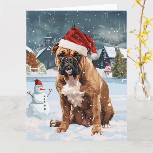 Bull Mastiff Dog Winter Wonderland Kerstvreugde Kaart (Gele Bloem)