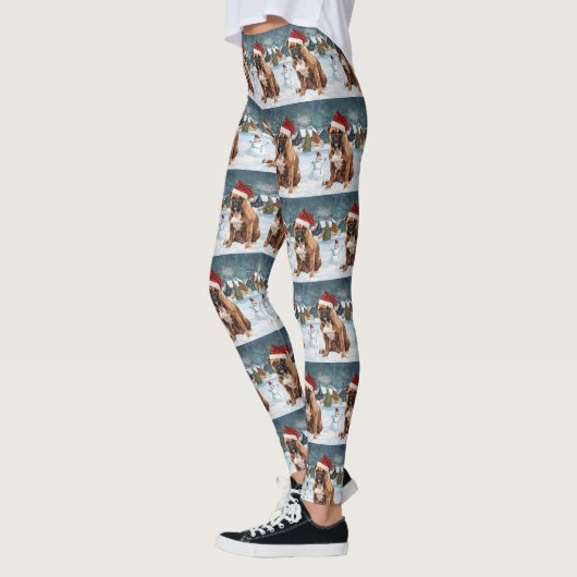 Bull Mastiff Dog Winter Wonderland Kerstvreugde Leggings (Links)