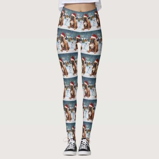 Bull Mastiff Dog Winter Wonderland Kerstvreugde Leggings (Voorkant)