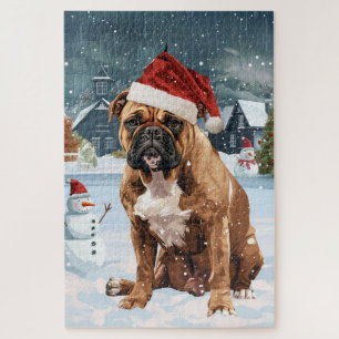 Bull Mastiff Dog Winter Wonderland Kerstvreugde Legpuzzel