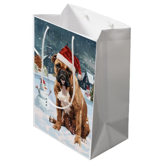 Bull Mastiff Dog Winter Wonderland Kerstvreugde Medium Cadeauzakje (Achterkant Gekanteld)