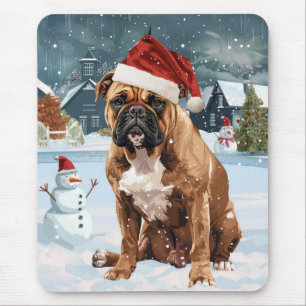 Bull Mastiff Dog Winter Wonderland Kerstvreugde Muismat