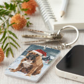 Bull Mastiff Dog Winter Wonderland Kerstvreugde Sleutelhanger (Voorkant Rechts)