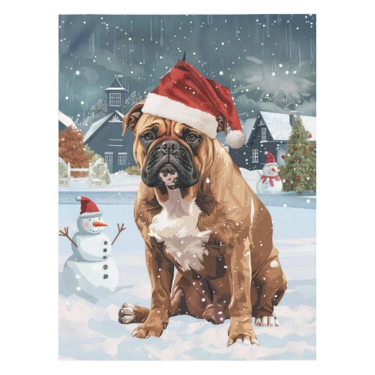 Bull Mastiff Dog Winter Wonderland Kerstvreugde Tafelkleed (Voorkant)