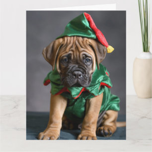 Bull Mastiff Elf Puppy Kerst Kaart