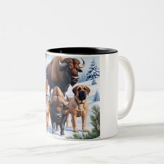 Bull, Mastiff, Hond in de buitenlucht Tweekleurige Koffiemok (Voorkant rechts)