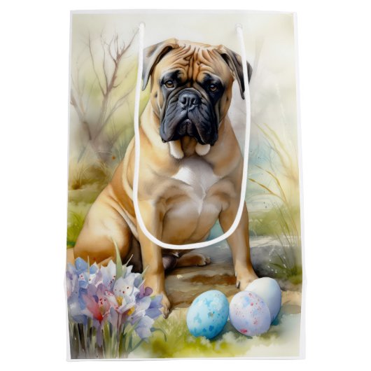 Bull Mastiff Hond met Paaseieren Vakantie Medium Cadeauzakje (Achterkant)
