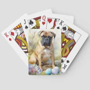Bull Mastiff-hond met Pasen Eieren Vakantie  Pokerkaarten
