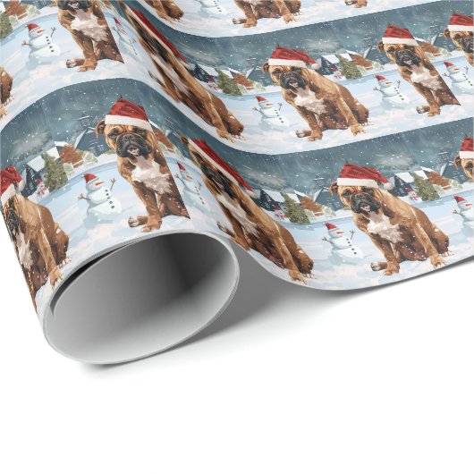 Bull Mastiff Hond Winter Wonderland Kerstvreugde Cadeaupapier (Rol Hoek)