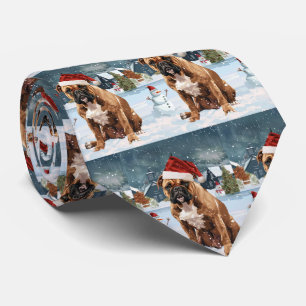 Bull Mastiff Hond Winter Wonderland Kerstvreugde Stropdas
