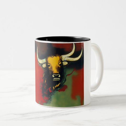 Bull met 3 horens tweekleurige koffiemok (Voorkant rechts)