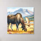Bull Moose Grazing in Alaska Waterverf Canvas Afdruk (Voorkant)