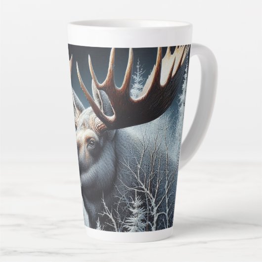 Bull Moose in dikke borstel en pijnbomen Latte Mok (Rechterhoek)