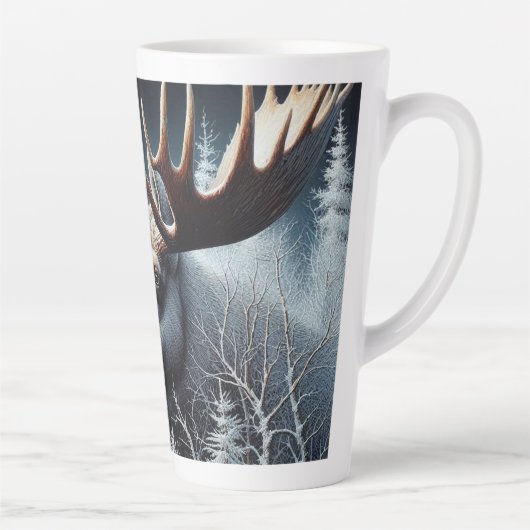 Bull Moose in dikke borstel en pijnbomen Latte Mok (Rechts)