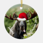 Bull Moose in Santa Hat Ceramic Ornament (Voorkant)