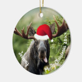 Bull Moose in Santa Hat Ceramic Ornament (Links)