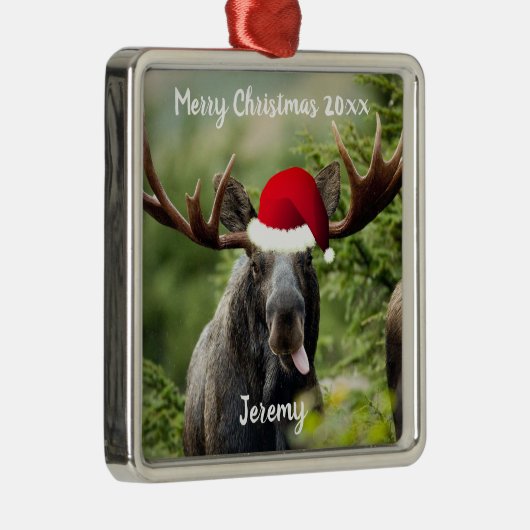 Bull Moose in Santa Hat Ornament (Rechts)
