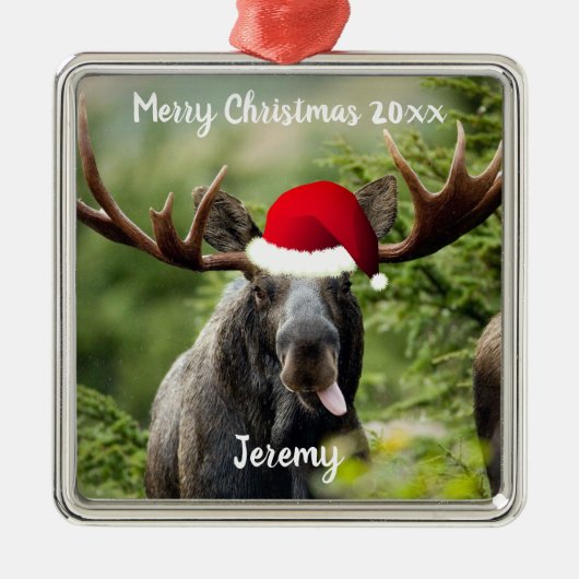 Bull Moose in Santa Hat Ornament (Voorkant)