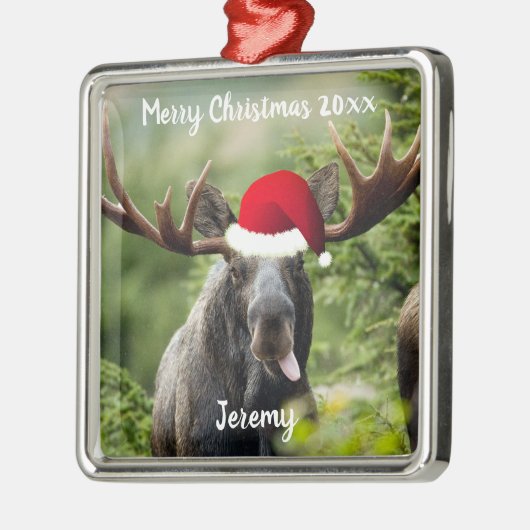 Bull Moose in Santa Hat Ornament (Links)