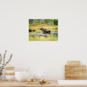 Bull Moose in water Waterverf Schilderwild Poster (Keuken)
