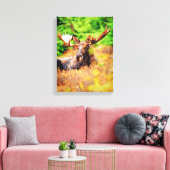 Bull Moose Laying Down Waterverf Paint Wildlife Canvas Afdruk (Insitu (Woonkamer))