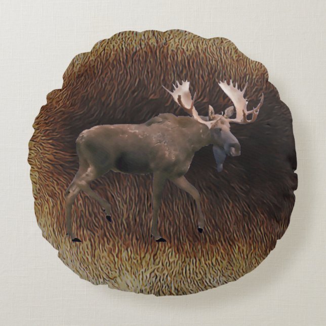 Bull Moose On Cariou Fur Rond Kussen (Voorkant)
