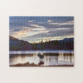 Bull Moose op het meer Sprague, Colorado, in Dawn Legpuzzel